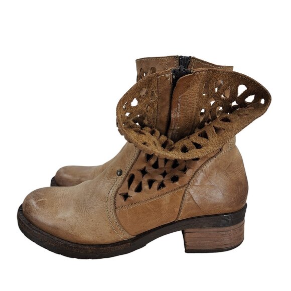 Dromedaris Kenza Leather Heel Cutout Chelsea Boots Size 38 US 7.5-8 Zipper Beige - Picture 4 of 13